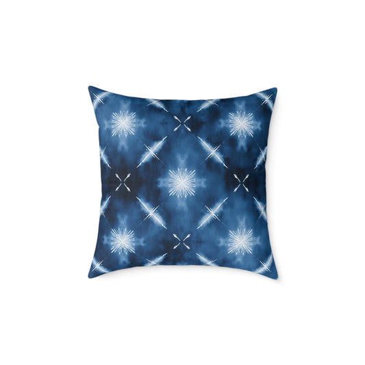 Midnight Aegean Shibori - Square Poly Canvas Pillow