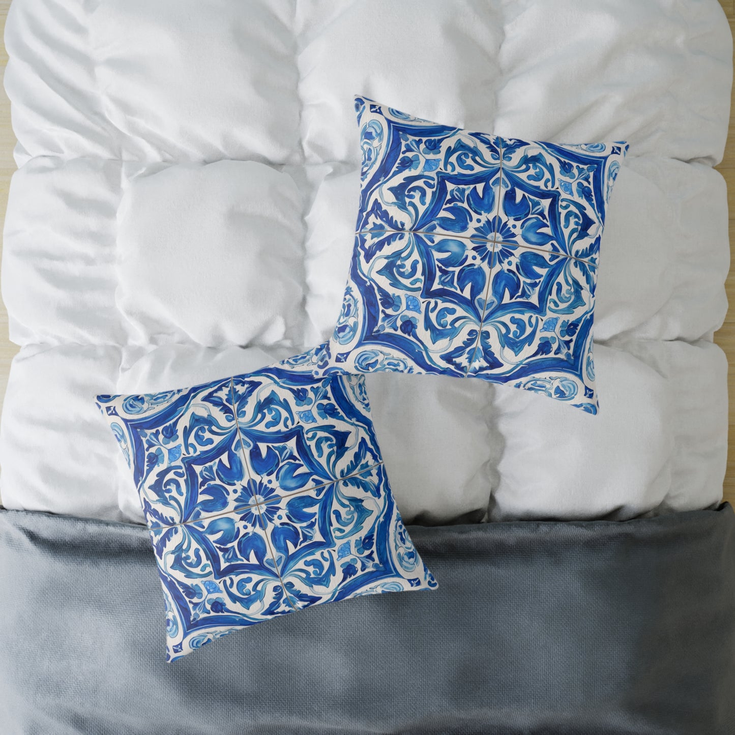 Blue Tile Haven - Square Poly Canvas Pillow