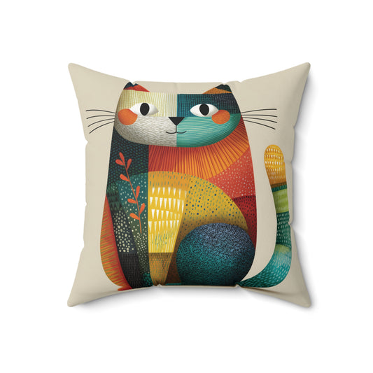 Patchwork Kitty - Faux Suede Square Pillow
