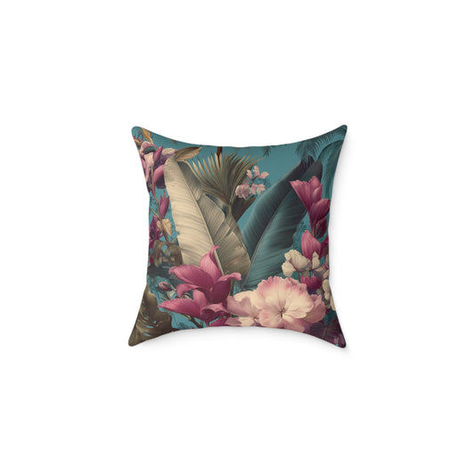 Jade Bloom Reverie - Square Poly Canvas Pillow