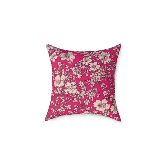 Fuchsia Garden Bloom - Square Poly Canvas Pillow