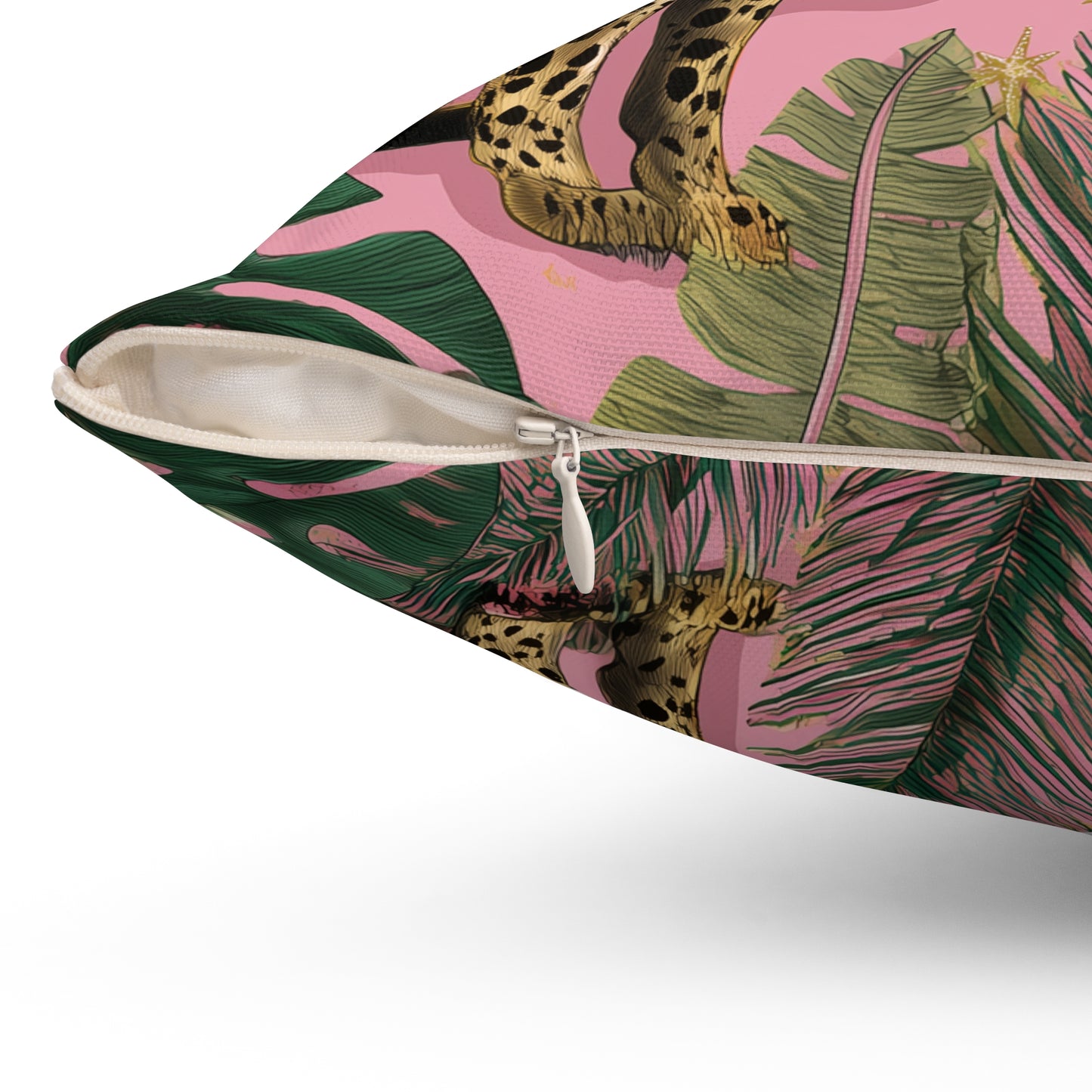 Pink Safari Leopards - Spun Polyester Square Pillow