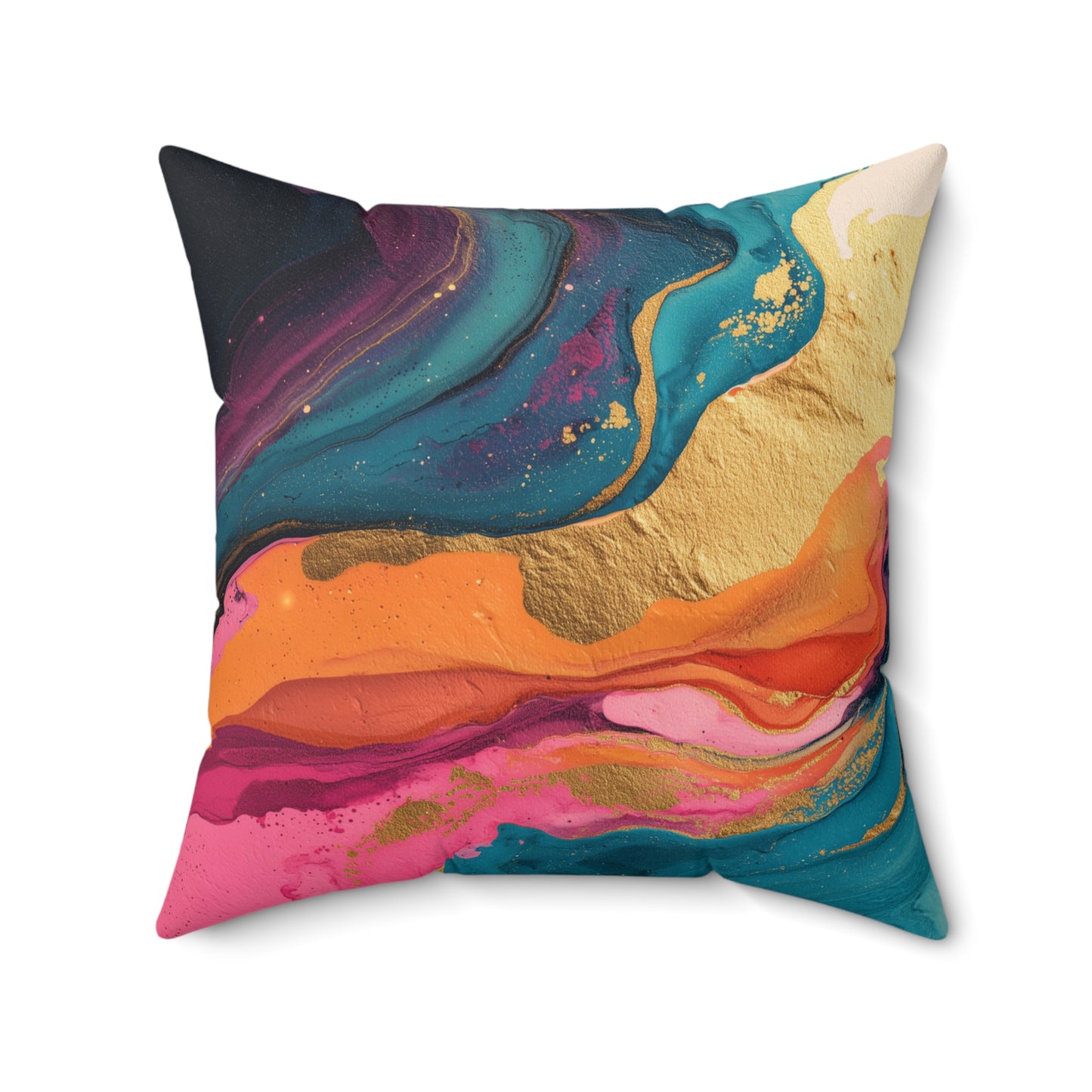 Molten Coral Swirl - Faux Suede Square Pillow