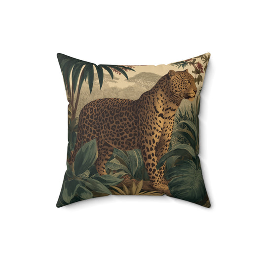 Midnight Leopard Wanderer - Faux Suede Square Pillow