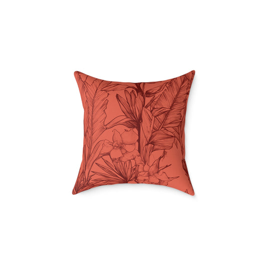 Terracotta Jungle Sketch - Square Poly Canvas Pillow