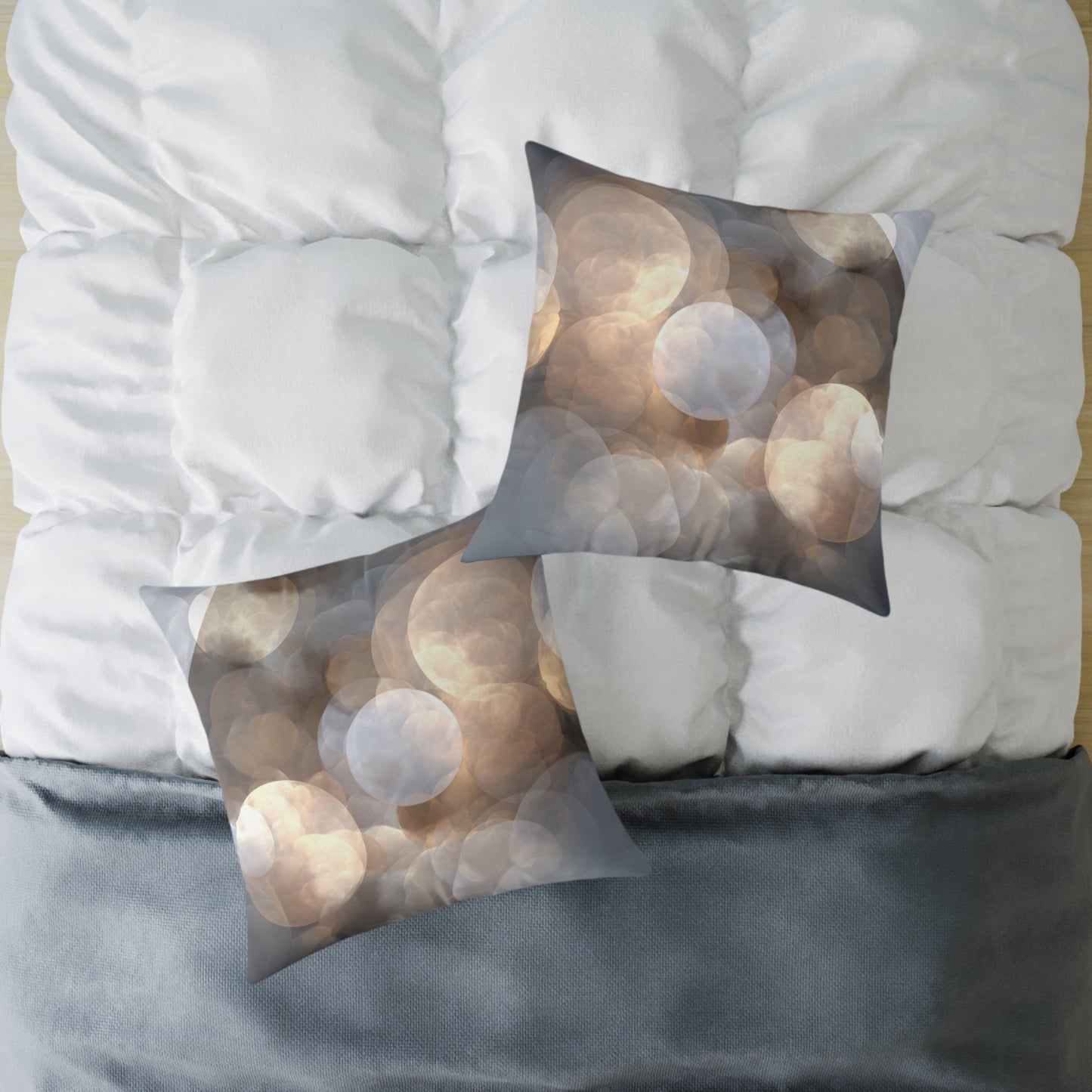 Silver Glow Bokeh - Square Poly Canvas Pillow