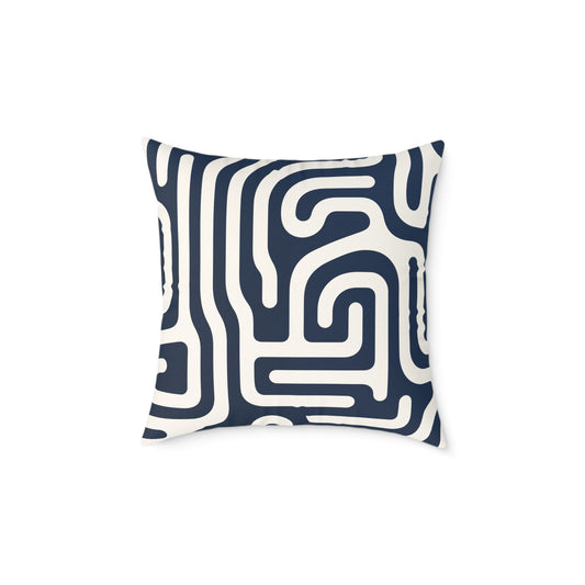 Labyrinth – Navy - Square Poly Canvas Pillow