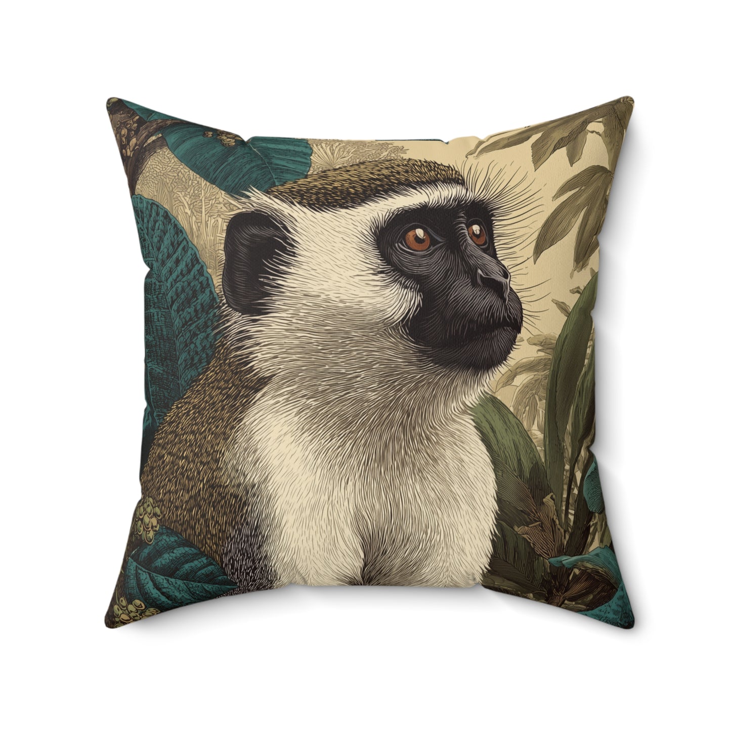 Vervet Monkey Portrait - Faux Suede Square Pillow
