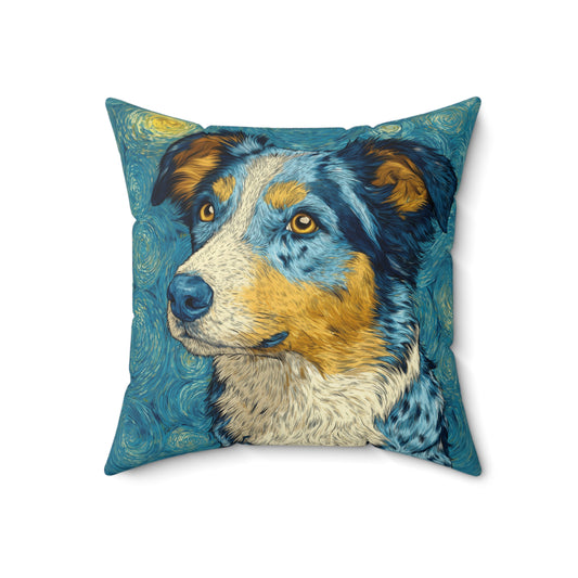 Cosmic Blue Collie - Spun Polyester Square Pillow