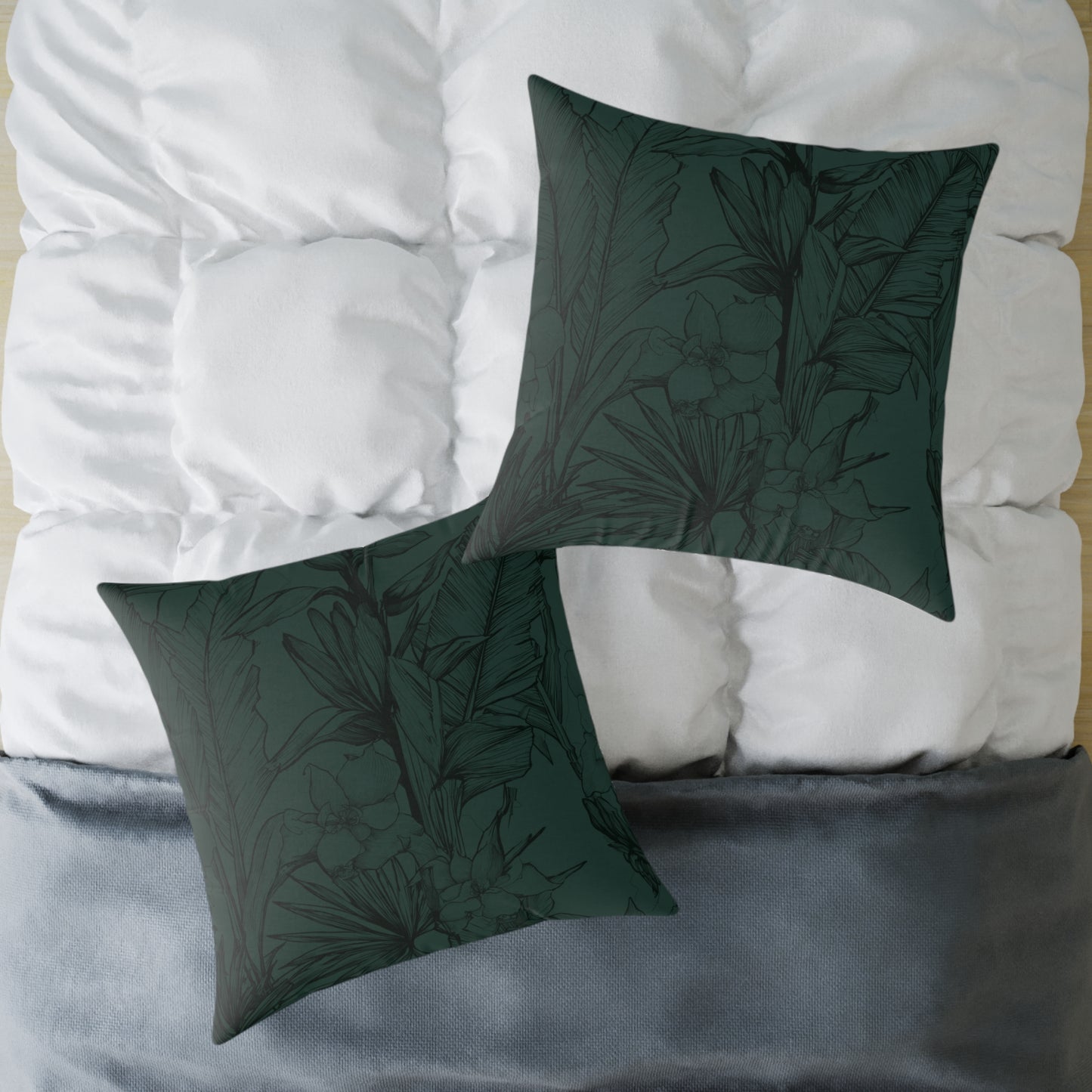 Emerald Night Garden - Square Poly Canvas Pillow