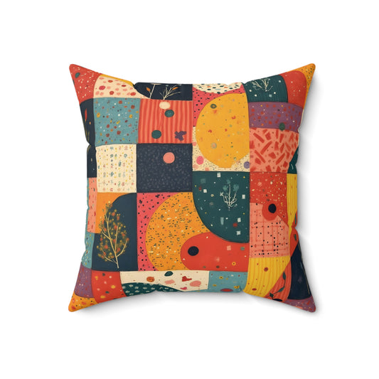 Patchwork Meadow Joy - Faux Suede Square Pillow