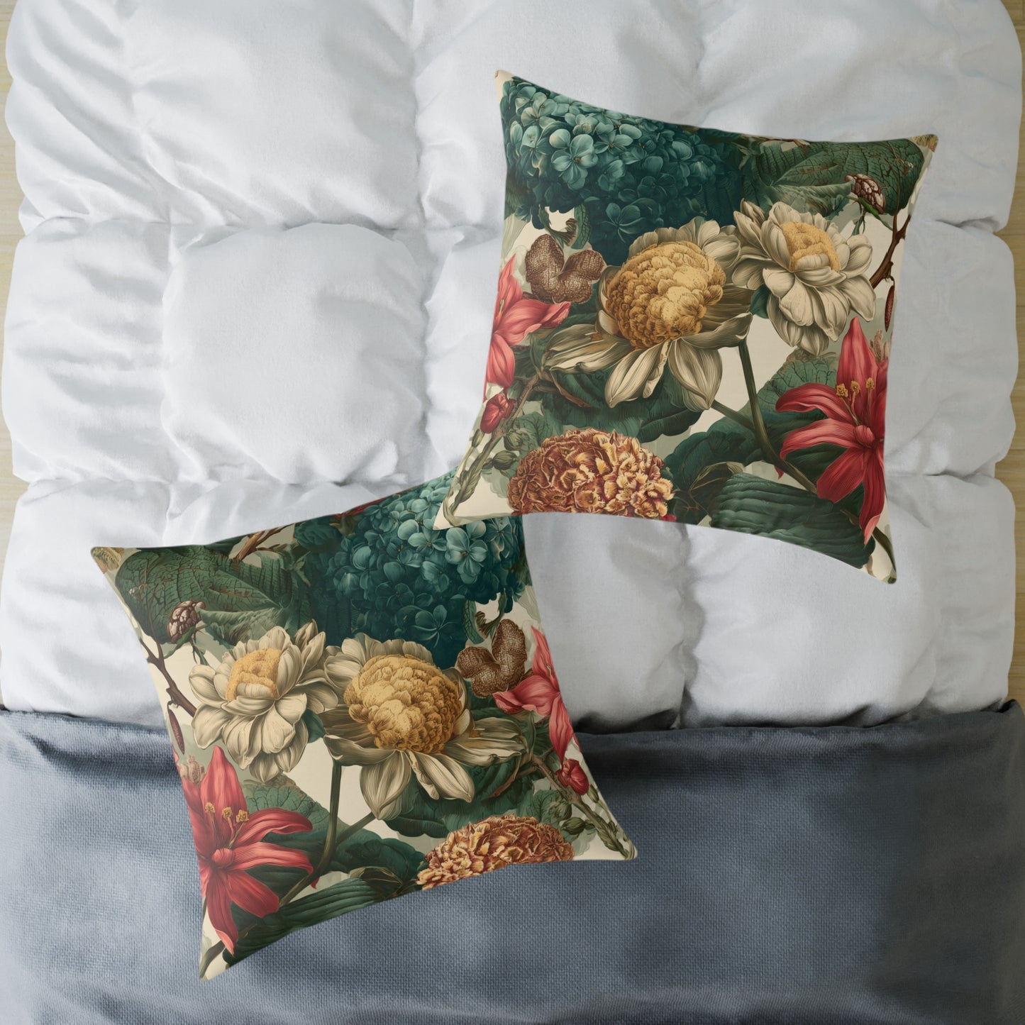 Heritage Garden Bloom - Square Poly Canvas Pillow