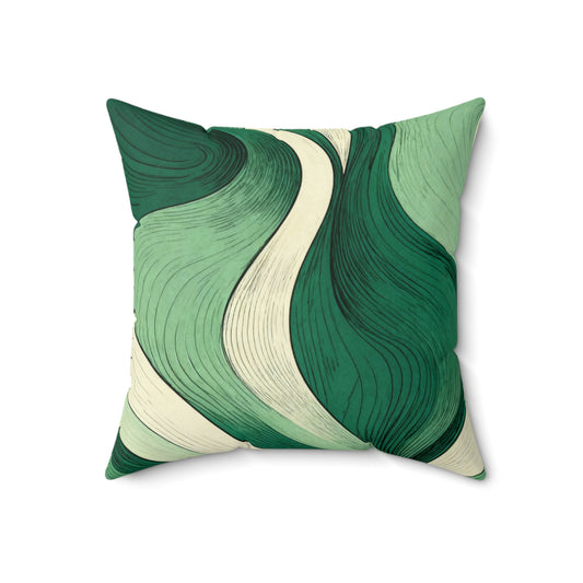 Emerald Flow Lines - Spun Polyester Square Pillow