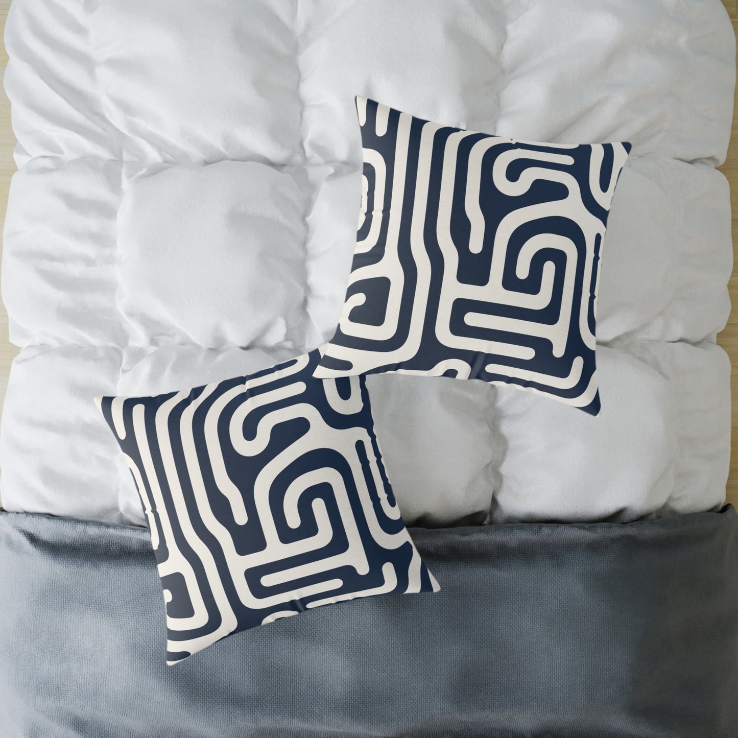 Labyrinth – Navy - Square Poly Canvas Pillow