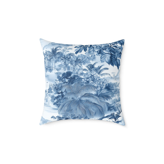Blue Coastal Toile Garden - Square Poly Canvas Pillow