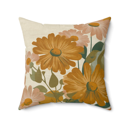 Golden Bloom - Faux Suede Square Pillow