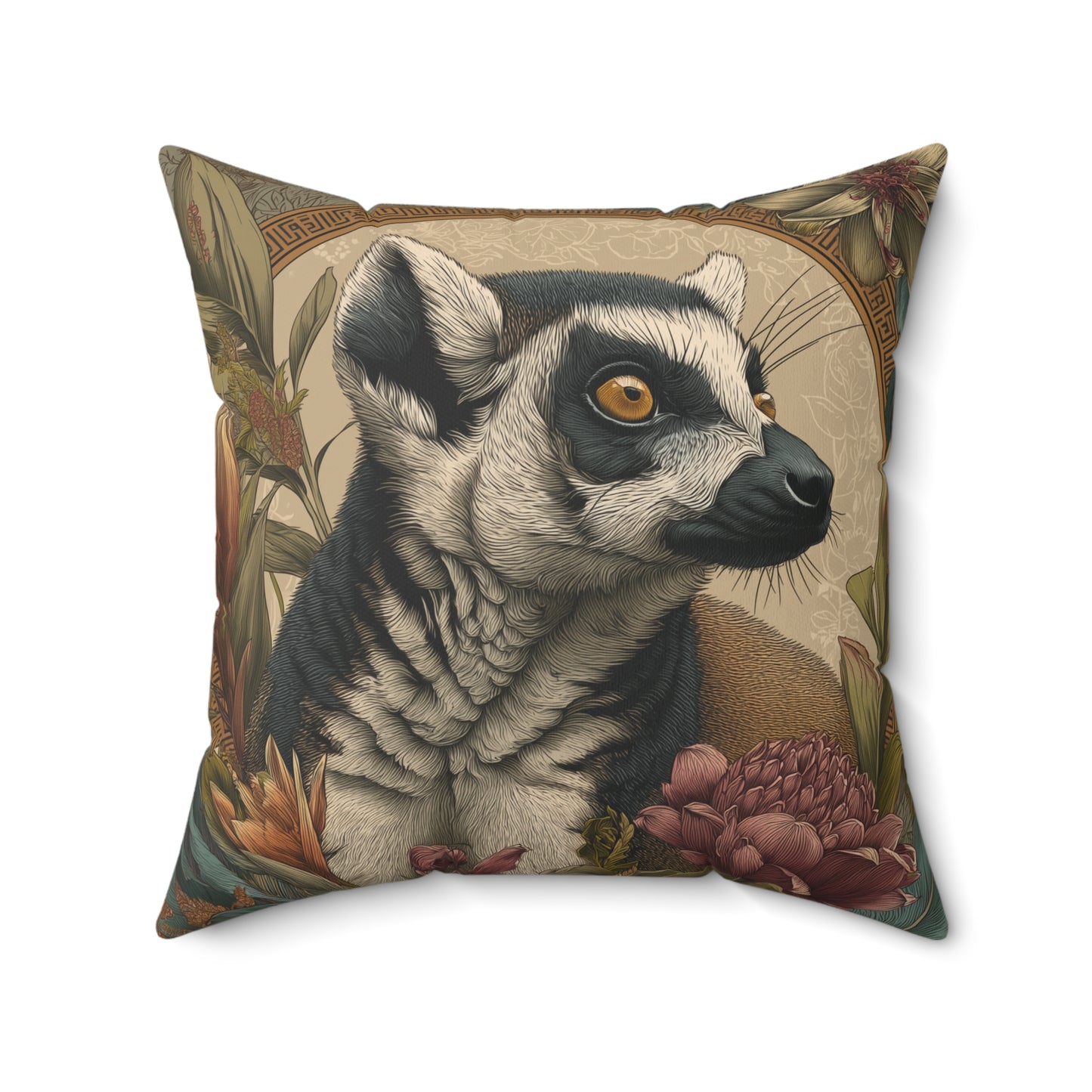 Golden Ring-Tailed Lemur - Faux Suede Square Pillow