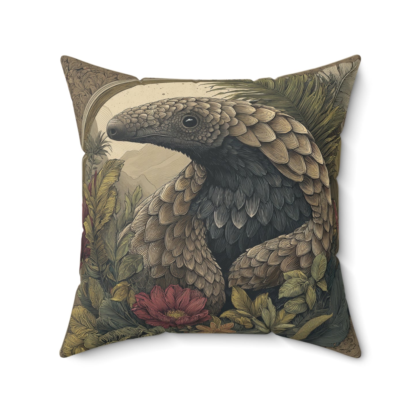 Woodland Pangolin Haven - Faux Suede Square Pillow