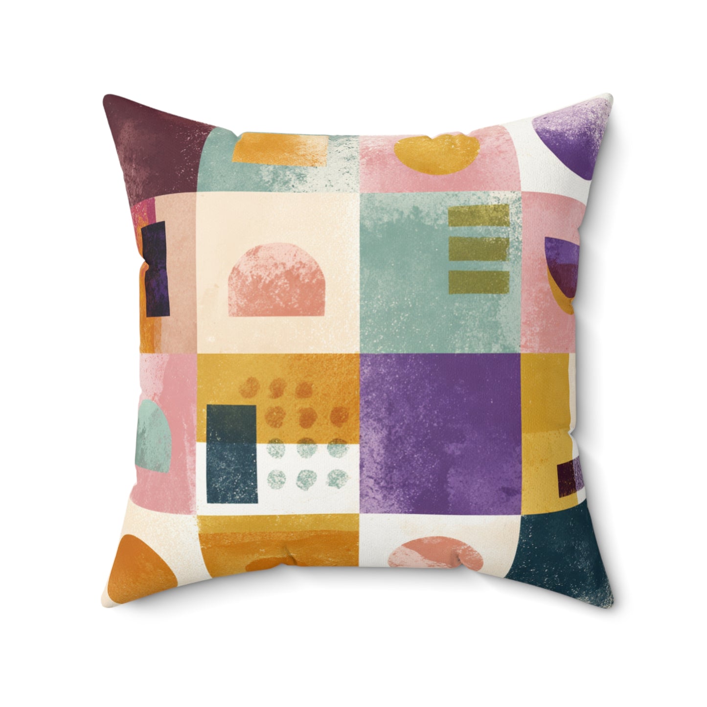 Retro Patch Fusion - Faux Suede Square Pillow