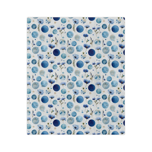 Blue Circle Flowers - Velveteen Microfiber Blanket