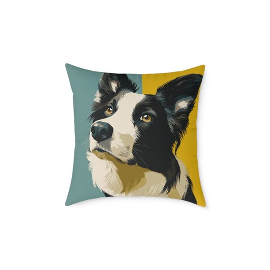 Border Collie Muse - Square Poly Canvas Pillow