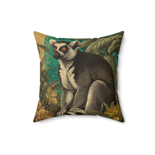Emerald Wild Lemur - Faux Suede Square Pillow
