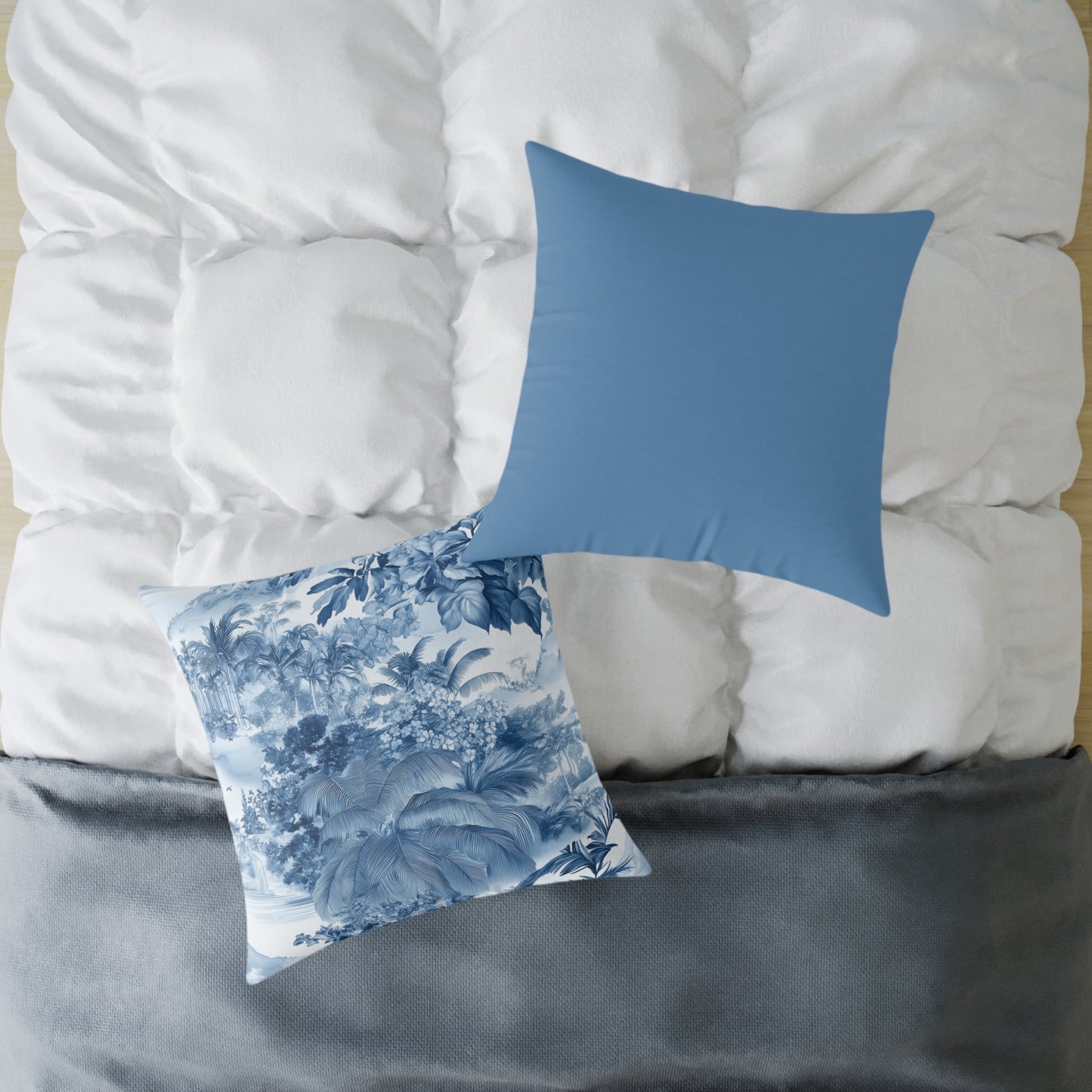 Blue Coastal Toile Garden - Square Poly Canvas Pillow