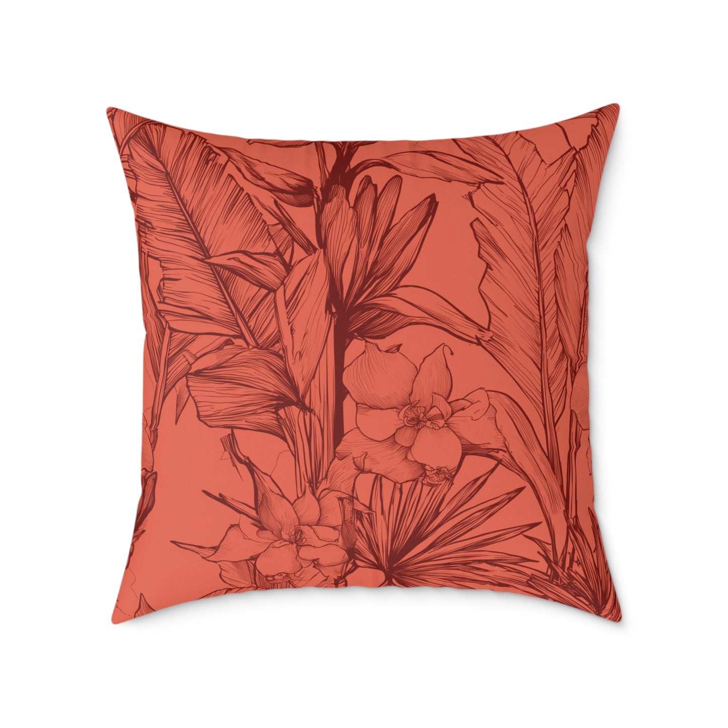 Terracotta Jungle Sketch - Square Poly Canvas Pillow