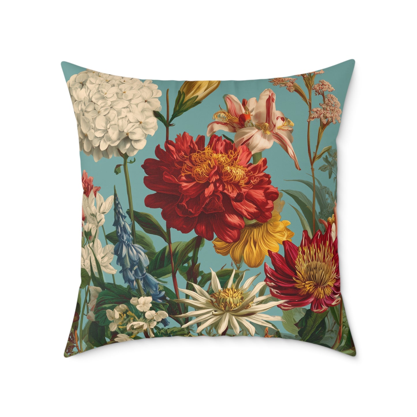 Scarlet & Ivory Floralscape - Square Poly Canvas Pillow