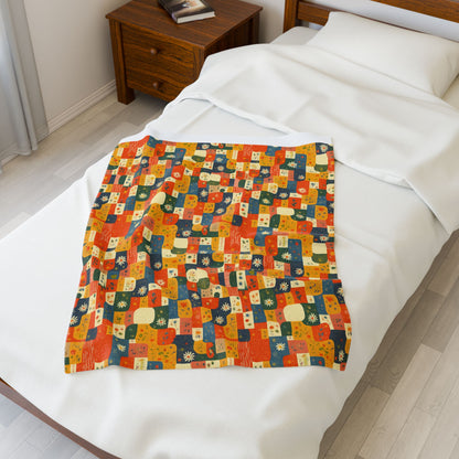 Painted Meadow Patch Tiles - Velveteen Plush Blanket