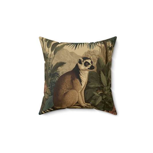Lemur Forest Watcher - Faux Suede Square Pillow