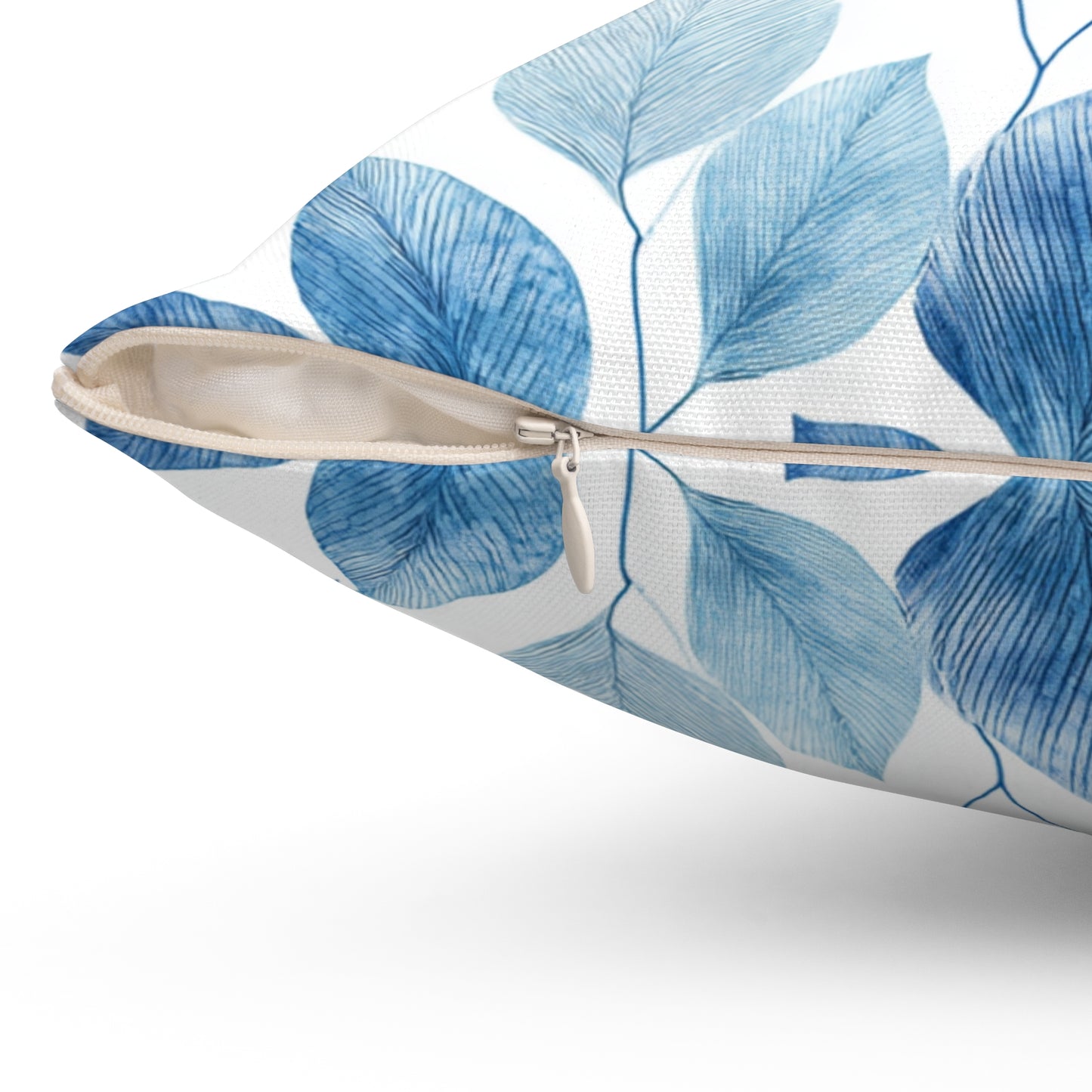Indigo Frost Leaves - Spun Polyester Square Pillow