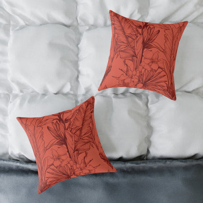 Terracotta Jungle Sketch - Square Poly Canvas Pillow