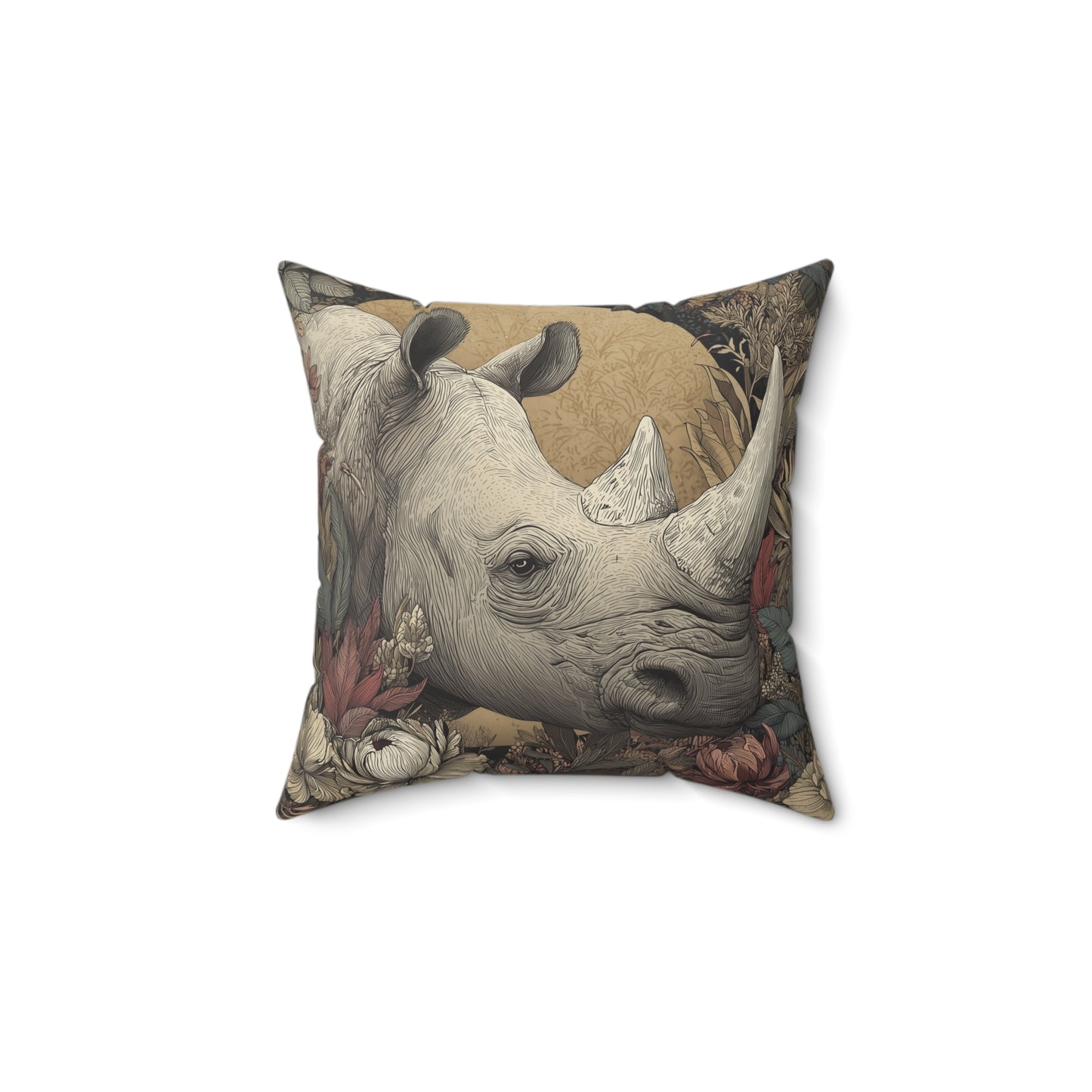 Ivory Plains Rhino - Faux Suede Square Pillow