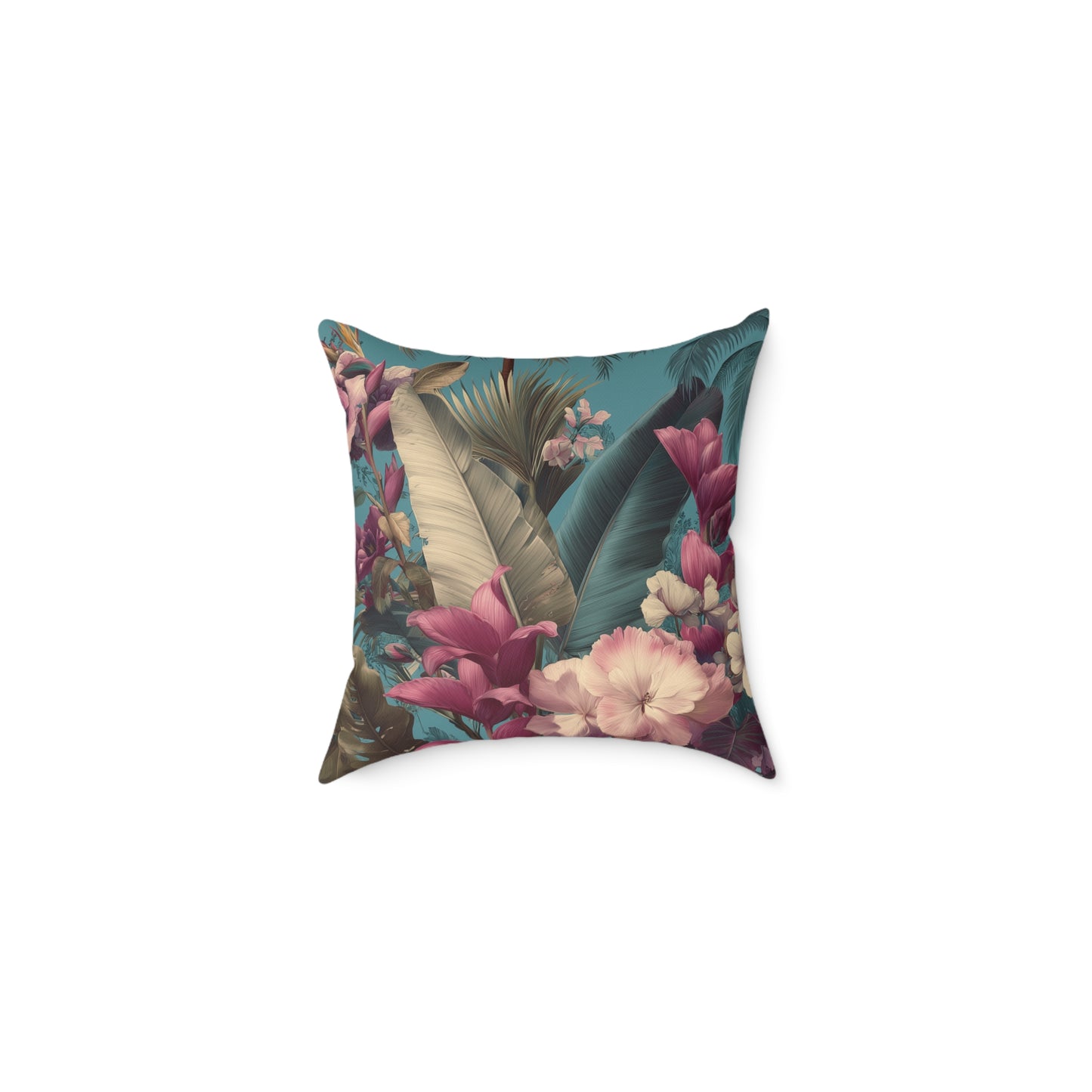 Jade Bloom Reverie - Square Poly Canvas Pillow