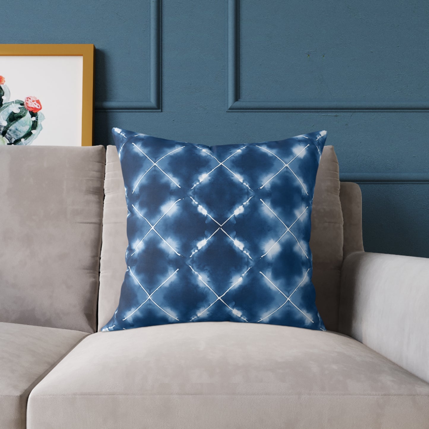 Aegean Ripple Shibori - Square Poly Canvas Pillow