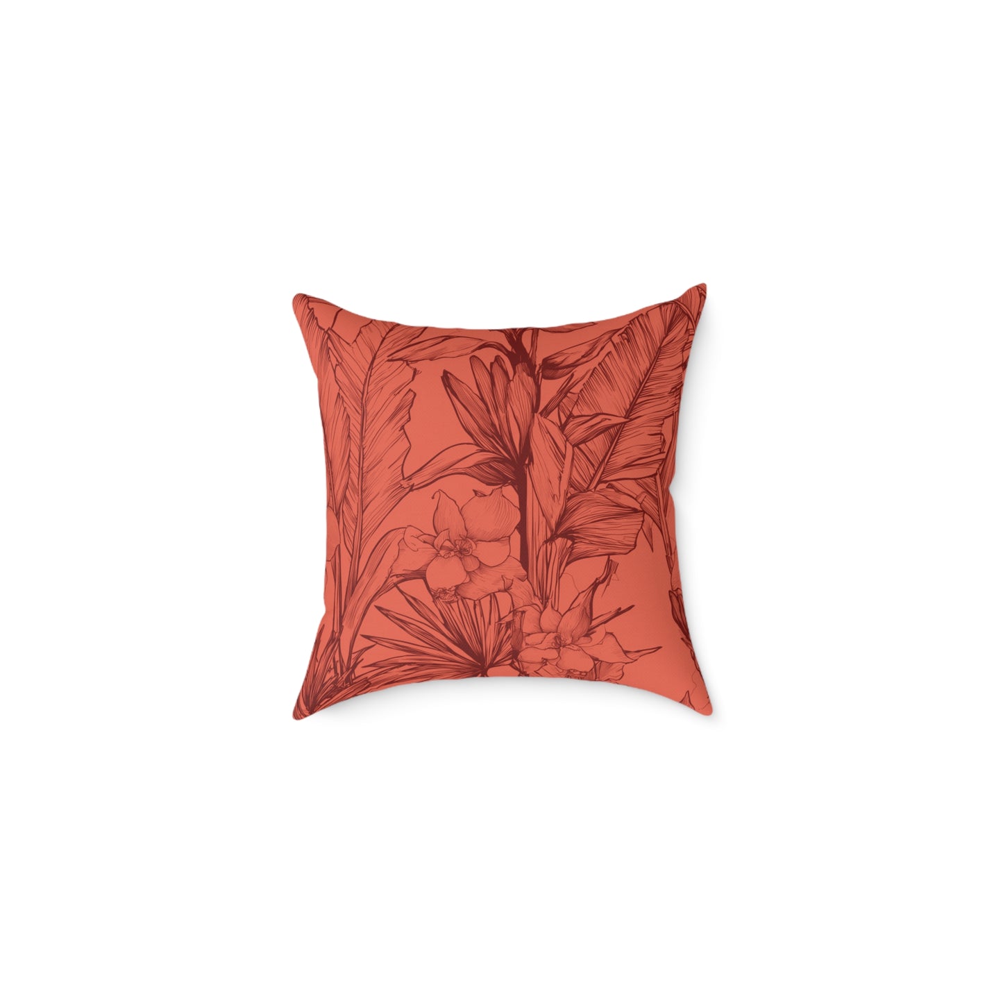 Terracotta Jungle Sketch - Square Poly Canvas Pillow