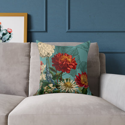 Teal Bloom Harmony - Square Poly Canvas Pillow