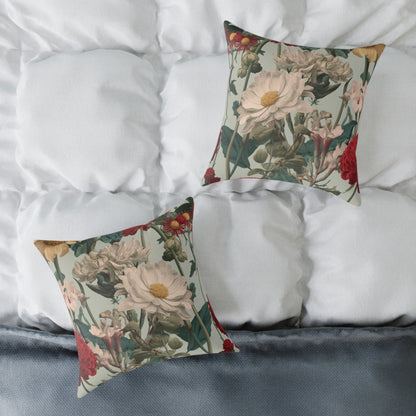 Crimson & Cream Garden - Square Poly Canvas Pillow