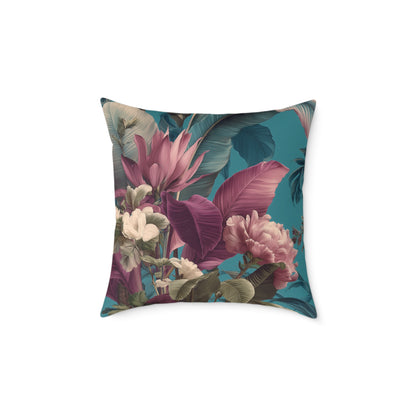 Teal Tropic Bloom - Square Poly Canvas Pillow