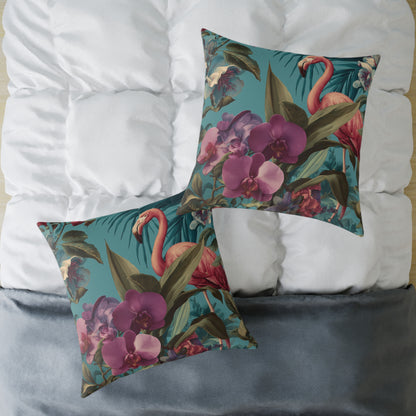 Tropical Blush Bloom - Square Poly Canvas Pillow