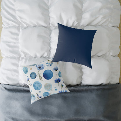 Azure Bloom Tide - Square Poly Canvas Pillow