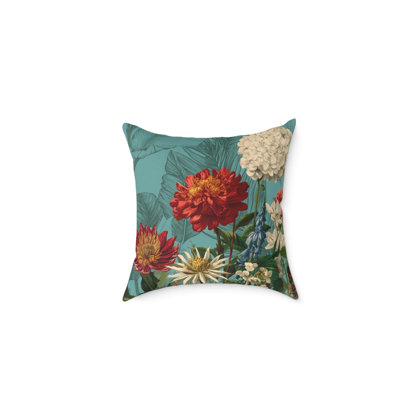 Teal Bloom Harmony - Square Poly Canvas Pillow