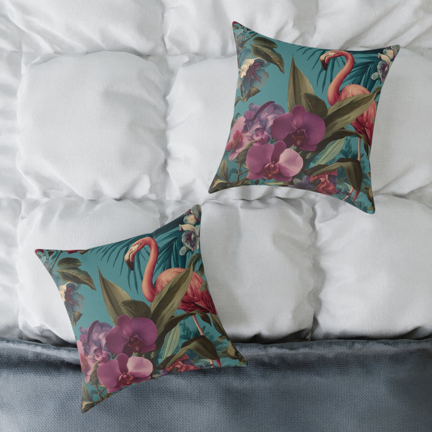 Tropical Blush Bloom - Square Poly Canvas Pillow