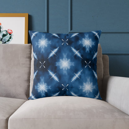 Midnight Aegean Shibori - Square Poly Canvas Pillow