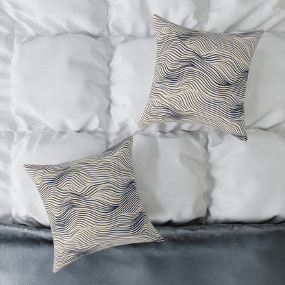 Ripple Drift – Navy - Square Poly Canvas Pillow