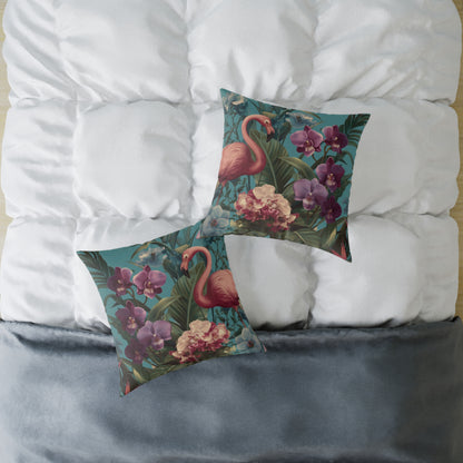 Tropic Orchid Flamingo - Square Poly Canvas Pillow