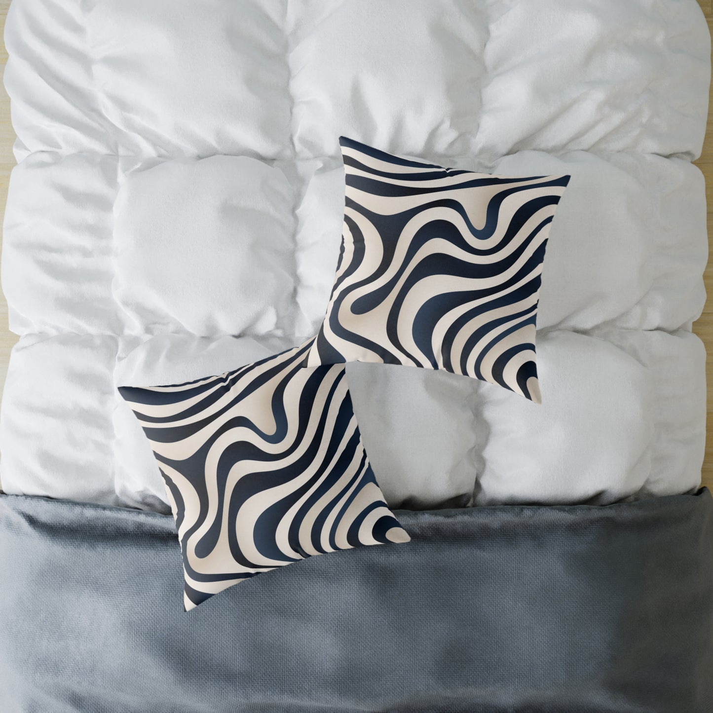 Waveflow – Navy - Square Poly Canvas Pillow