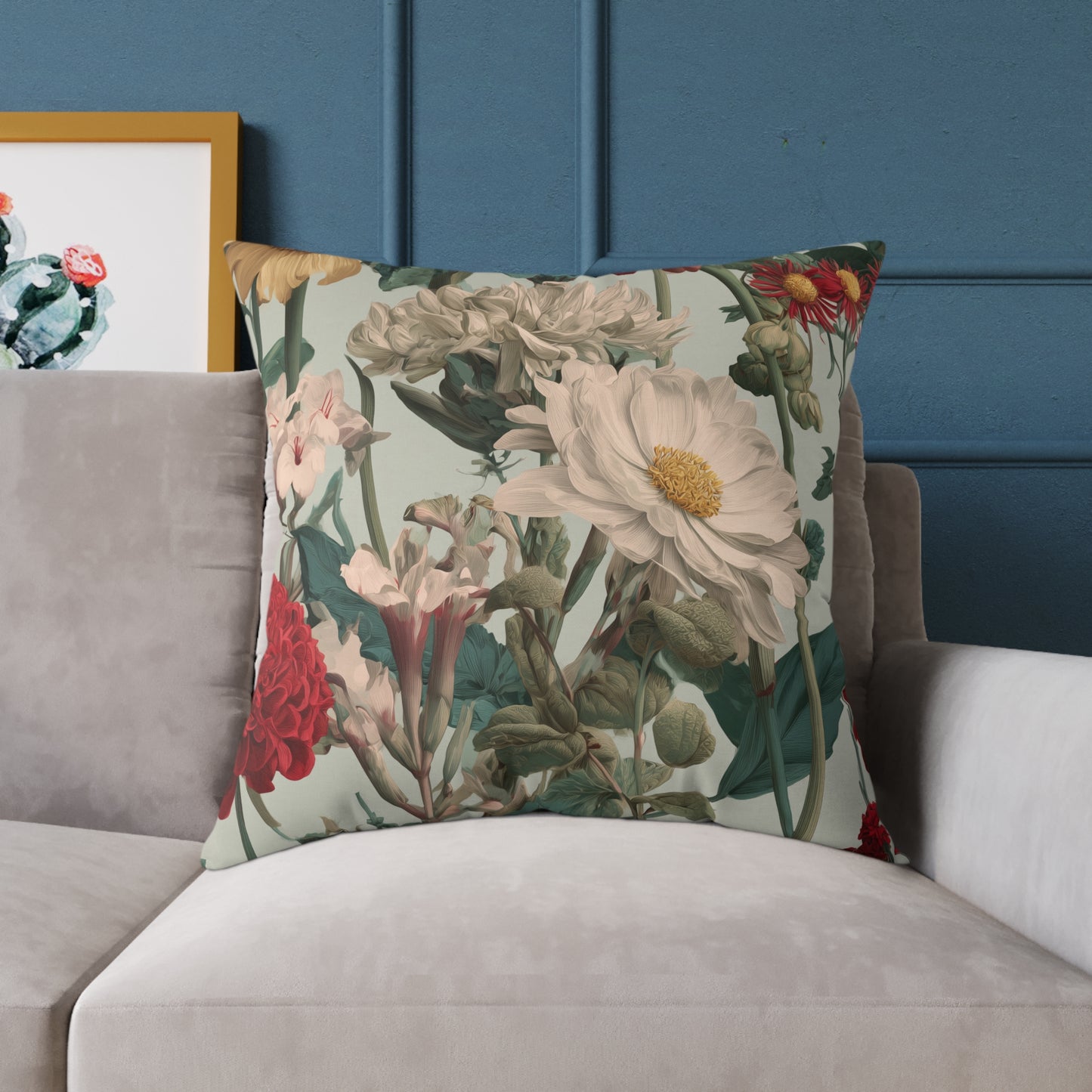 Crimson & Cream Garden - Square Poly Canvas Pillow