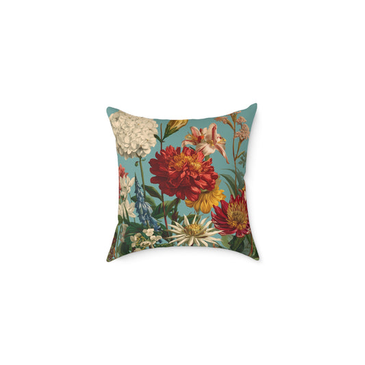 Scarlet & Ivory Floralscape - Square Poly Canvas Pillow